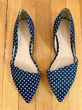 J. Crew Navy Sloan Denim Polka Dot Pointed D'Orsay Flats 7